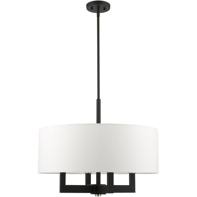 Black Four Light Metal Dimmable Chandelier With Shades HomeRoots