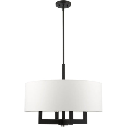 Black Four Light Metal Dimmable Chandelier With Shades