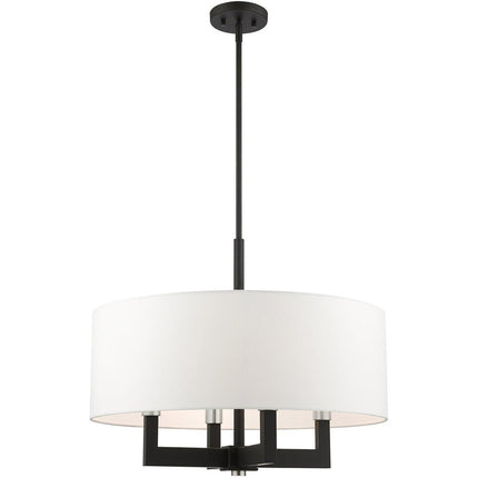 Black Four Light Metal Dimmable Chandelier With Shades