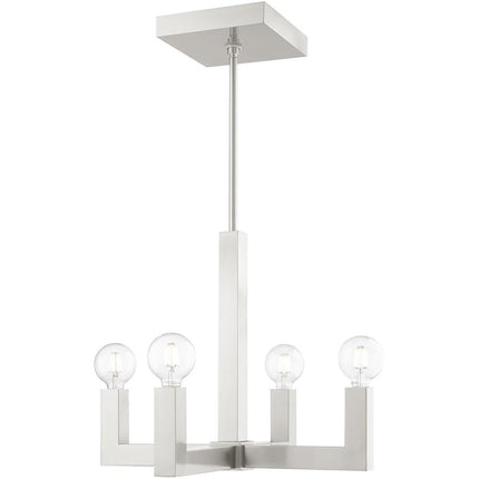 Nickel Four Light Metal Dimmable Chandelier With Shades