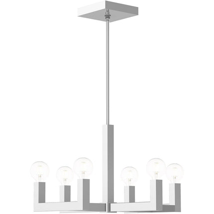 Silver Six Light Metal Dimmable Chandelier With Shades