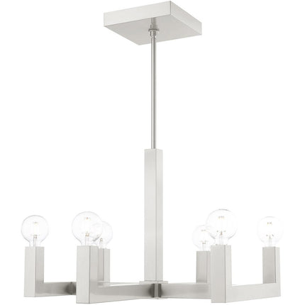 Nickel Six Light Metal Dimmable Chandelier With Shades