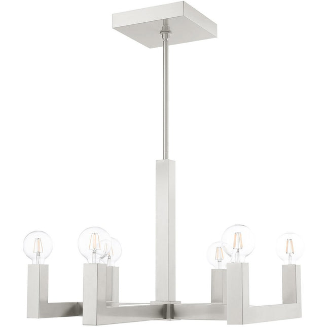 Nickel Six Light Metal Dimmable Chandelier With Shades HomeRoots