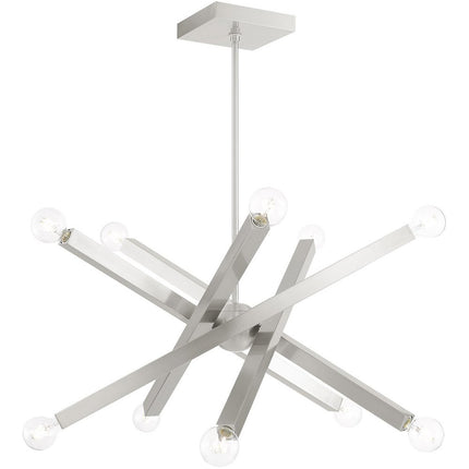 Nickel Ten Light Metal Dimmable Chandelier With Shades