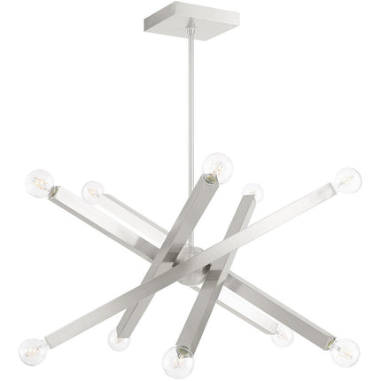Nickel Ten Light Metal Dimmable Chandelier With Shades