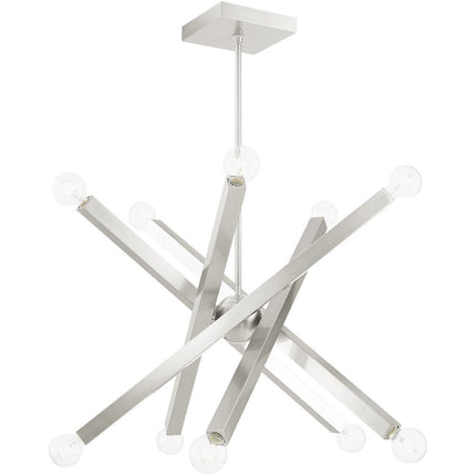 Nickel Ten Light Metal Dimmable Chandelier With Shades