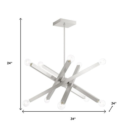 Nickel Ten Light Metal Dimmable Chandelier With Shades