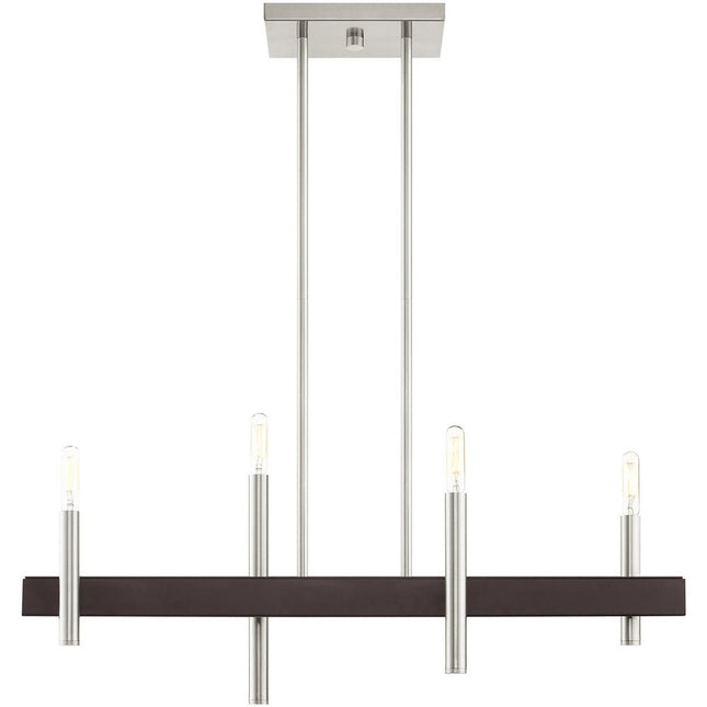 Nickel Four Light Metal Dimmable Chandelier With Shades