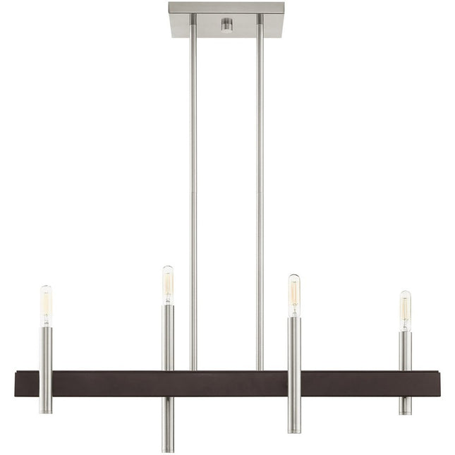 Nickel Four Light Metal Dimmable Chandelier With Shades