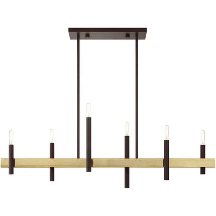 Bronze Six Light Metal Dimmable Chandelier With Shades