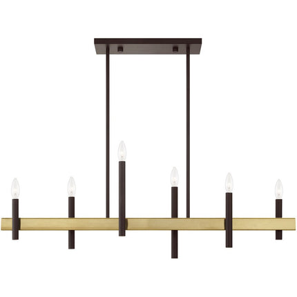 Bronze Six Light Metal Dimmable Chandelier With Shades
