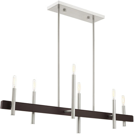 Nickel Six Light Metal Dimmable Chandelier With Shades