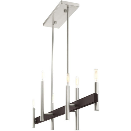 Nickel Six Light Metal Dimmable Chandelier With Shades