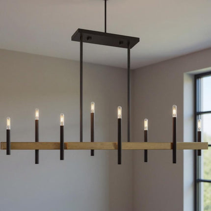 Bronze Eight Light Metal Dimmable Chandelier With Shades