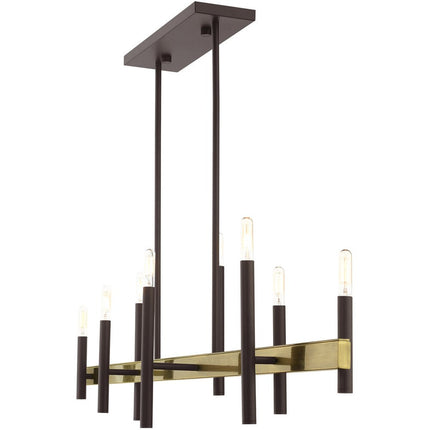 Bronze Eight Light Metal Dimmable Chandelier With Shades