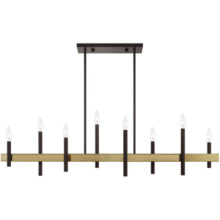 Bronze Eight Light Metal Dimmable Chandelier With Shades