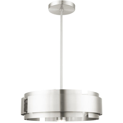 Nickel Five Light Metal Dimmable Chandelier With Shades