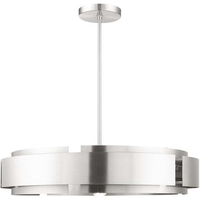 Nickel Seven Light Metal Dimmable Chandelier With Shades HomeRoots
