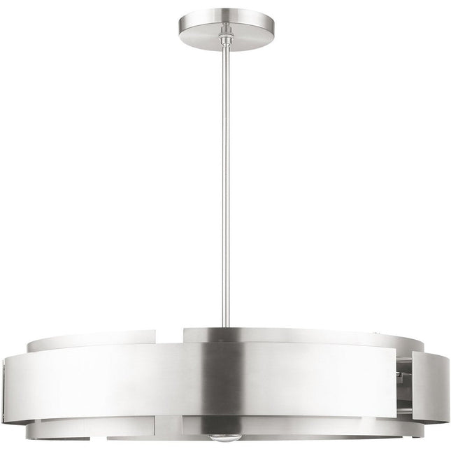 Nickel Seven Light Metal Dimmable Chandelier With Shades HomeRoots