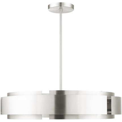 Nickel Seven Light Metal Dimmable Chandelier With Shades