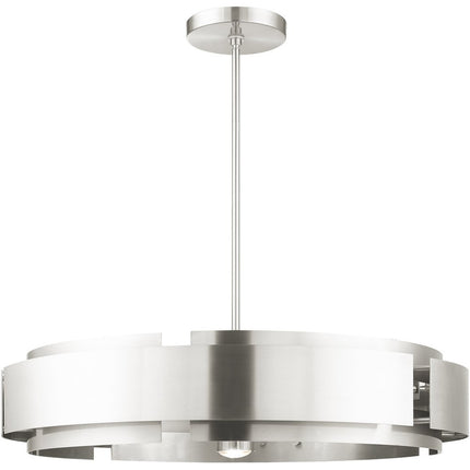 Nickel Seven Light Metal Dimmable Chandelier With Shades