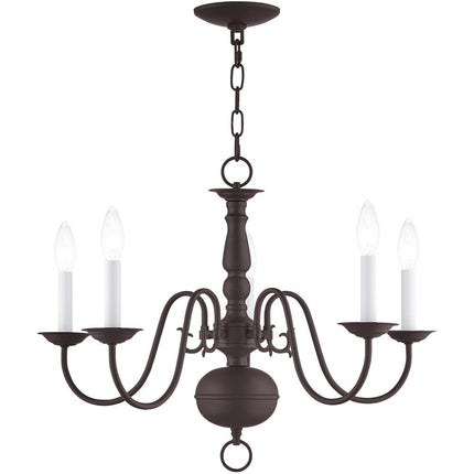 Bronze Five Light Metal Dimmable Chandelier With Shades
