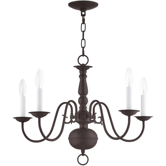 Bronze Five Light Metal Dimmable Chandelier With Shades HomeRoots