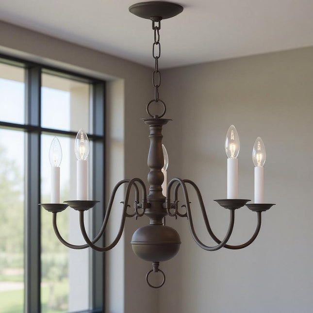 Bronze Five Light Dimmable Chandelier With Shades HomeRoots