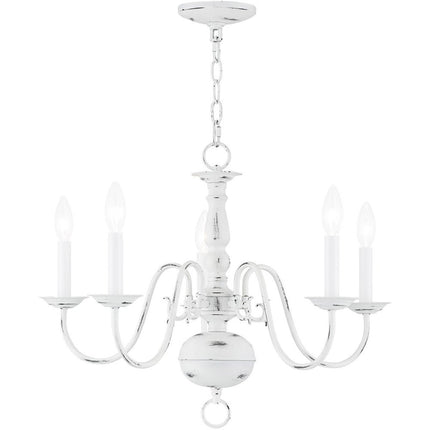 Antiqued White Five Light Metal Dimmable Chandelier With Shades