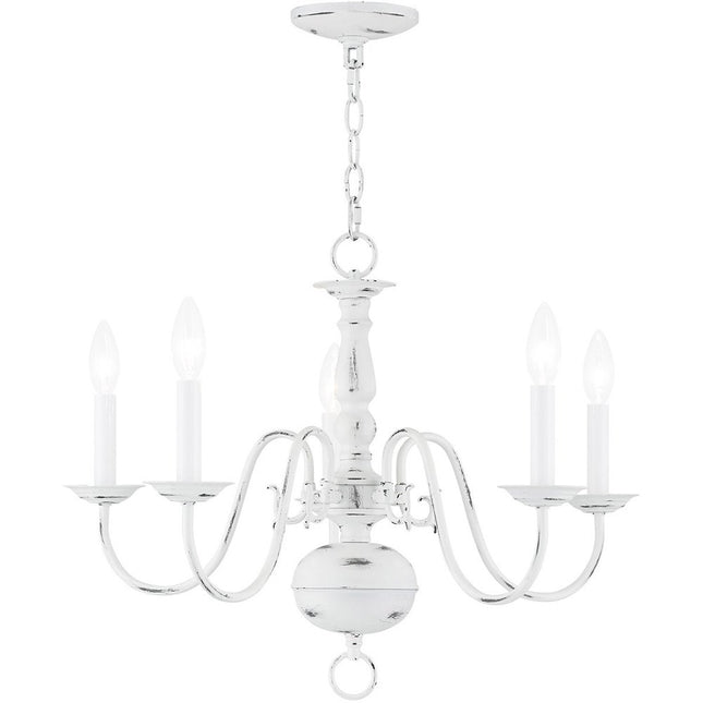 Antiqued White Five Light Metal Dimmable Chandelier With Shades