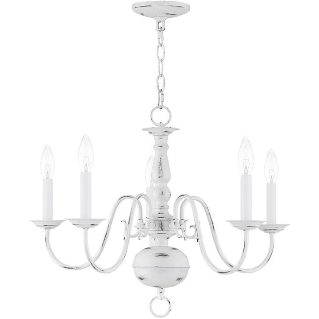 Antiqued White Five Light Metal Dimmable Chandelier With Shades
