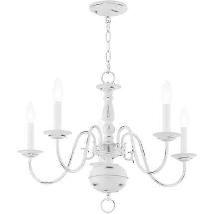 Antiqued White Five Light Metal Dimmable Chandelier With Shades