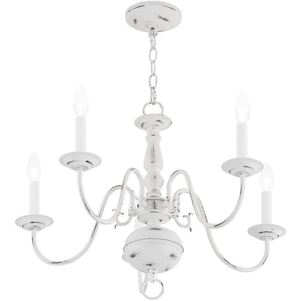 Antiqued White Five Light Metal Dimmable Chandelier With Shades