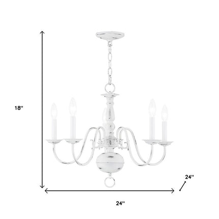 Antiqued White Five Light Metal Dimmable Chandelier With Shades