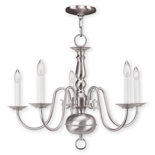 Nickel Five Light Metal Dimmable Chandelier With Shades HomeRoots
