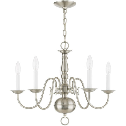 Nickel Five Light Metal Dimmable Chandelier With Shades