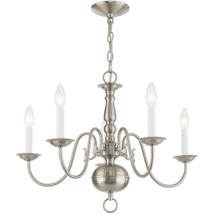 Nickel Five Light Metal Dimmable Chandelier With Shades