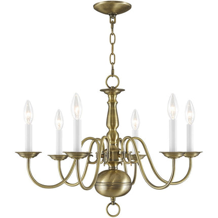 Antiqued Brass Six Light Metal Dimmable Chandelier With Shades
