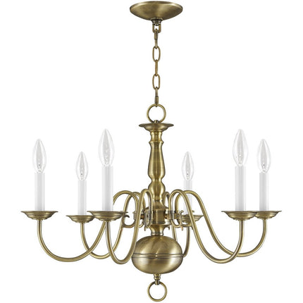 Antiqued Brass Six Light Metal Dimmable Chandelier With Shades