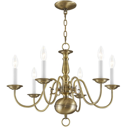 Antiqued Brass Six Light Metal Dimmable Chandelier With Shades