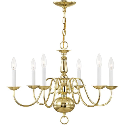 Brass Six Light Metal Dimmable Chandelier With Shades