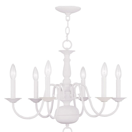White Six Light Metal Dimmable Chandelier With Shades