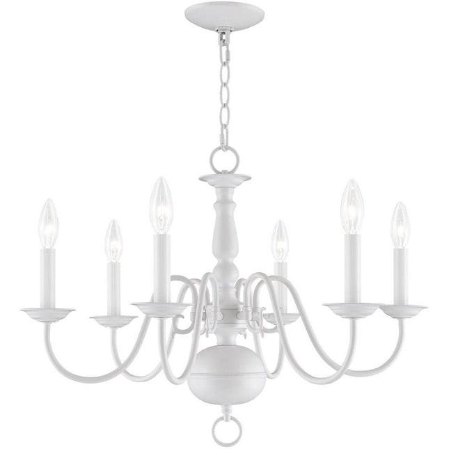 White Six Light Metal Dimmable Chandelier With Shades HomeRoots
