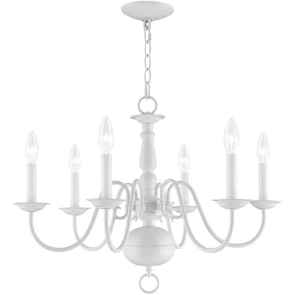 White Six Light Metal Dimmable Chandelier With Shades