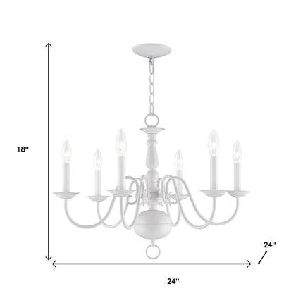 White Six Light Metal Dimmable Chandelier With Shades