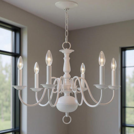 White Six Light Dimmable Chandelier With Shades HomeRoots