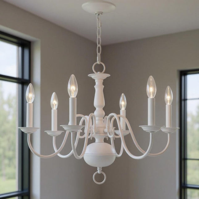 White Six Light Dimmable Chandelier With Shades HomeRoots