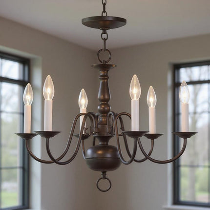 Bronze Six Light Metal Dimmable Chandelier With Shades