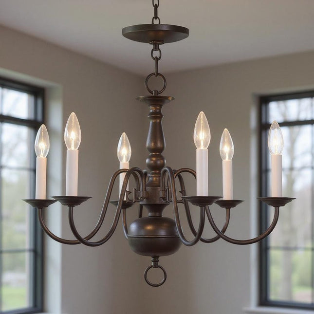 Bronze Six Light Dimmable Chandelier With Shades HomeRoots