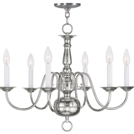 Nickel Six Light Metal Dimmable Chandelier With Shades
